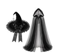 Lunaobrik Halloween Witch Costume, Lightweight Lace Witch Hat Cape Cosplay
