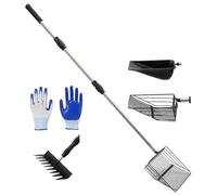 Lunaobrik Pala da letame per pollo per escrementi - Paletta per il colino per letame estensibile | 4 Testine a pala, Strumento di pulizia ergonomico per la cura della stalla e rifiuti di animali