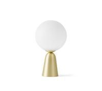 LUNAR LAMPADA DA TAVOLO PICCOLA D.12CM SFERA BIANCA MONTATURA OTTONE CON DIMMER ATTACCO G9