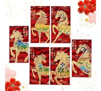 Lunar New Year Red Envelopes, 6 Pieces Glitter 3D Embossed 2026 Decoration, Chinese New Year Red Pocket with Festive Gold Design, Paper Envelopes with Symbols, Present Money Envelope