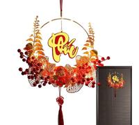 Lunar New Year Wreath - Flocking Glowing Wreath For Home Decor, Handmade Good Wishes Gift | Moderate-Sized Festive Decoration For New Year Celebrations