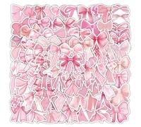 LunarCharm 100 adesivi rosa con fiocco, vintage, adesivi estetici, in vinile, impermeabili, rosa fiocchi, per bottiglia d'acqua, laptop, telefono