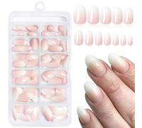 LunarCharm 144 pezzi unghie finte corte ovali in ombre, rosa bianco ombre nude corti finti unghie artificiali per donne