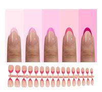 LunarCharm 160 pezzi rosa French Tip unghie finte applica e via, corte a mandorla, punte unghie artificiali in 15 misure