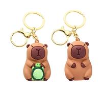 LunarCharm 2 pezzi Portachiavi Capibara, Figurina di Animale Capibara, Portachiavi Carino Capibara, Portachiavi per Zaino, Ciondolo per Borsa (Posizione Seduta+Tartaruga)