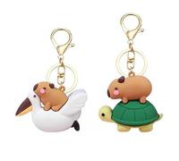 LunarCharm 2 pezzi portachiavi di capibara, figura animale di capibara, portachiavi divertente per zaino, portachiavi dolce capibara, capibara su tartaruga