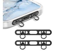 LunarCharm 2 Pezzi Supporto per Catena del Telefono in Metallo Adatto per iPhone, Patch per Cordino con 2 Anelli in Acciaio Inox, Sottile e Resistente, previene Le Cadute (Nero+Nero)