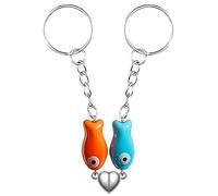 LunarCharm 2 portachiavi a cuore abbinati, portachiavi pesciolini in ceramica, portachiavi abbinati per coppie, regali per lui e lei, arancione/blu