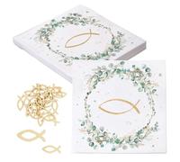 LunarCharm 20pcs Tovaglioli e 20pcs Decorazione Pesce in Legno Comunione Decorazione Tavolo Pesce per Battesimo, Comunione o altre occasioni festive