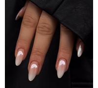LunarCharm 24 pezzi press-on nails ombre cromate bianco-rosa, unghie acriliche corte a forma di mandorla lucide, unghie adesive a copertura totale per donne DIY