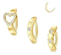 LunarCharm 3 pezzi anello ombelico dorato, ipoallergenico, acciaio chirurgico 316L, cerchio con cuore CZ scintillante, gioiello ombelicale per donne, piercing corpo