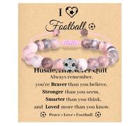 LunarCharm bracciale da calcio in pietra naturale rosa per ragazze con biglietto, regalo da calciatore per ragazze, bracciale da tifoso di calcio, regalo per adolescenti, gioielli d'ispirazione