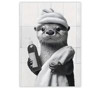 LunarCharm Decorazione Bagno Quadri Poster Un simpatico lontra con cappello da bagno Divertente Poster, Stampa su tela per il bagno, Senza cornice - 20 X 30 cm