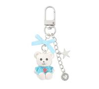 LunarCharm Morbido ciondolo a forma di orso con stella e fiocco, grazioso portachiavi Y2K, ciondolo a forma di orsacchiotto, grazioso portachiavi, Blu, L