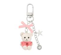 LunarCharm Morbido ciondolo a forma di orso con stella e fiocco, grazioso portachiavi Y2K, ciondolo a forma di orsacchiotto, grazioso portachiavi, Colore: rosa., L