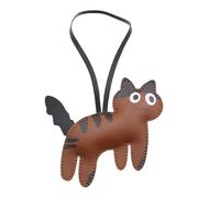 LunarCharm Portachiavi a forma di gattino, in pelle, portafortuna, portachiavi gatto, gatto, marrone, L