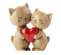 LunarCharm Scultura in legno di coppia di gatti - decorazione da scrivania 2D con cuore comune, decorazione per casa e ufficio, amanti dei gatti