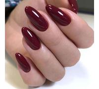 LunarCharm Set di 30 chiodi a forma di mandorla corta per unghie finte riutilizzabili, con colla per unghie, pastiglie adesive e lima per unghie, rosso