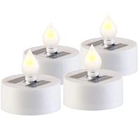 Lunartec Candele LED - Solare candela: Set di 4 tea light LED solari con sensore crepuscolare, IP44, bianca (Solare Luce del tè impermeabile, Solare Luce del tè Al di fuori)