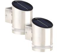 Lunartec Lampada Solare: Set di 2 Lampada da Parete Solare LED, per Esterni, Elegante, Acciaio Inossidabile (Luce da Giardino, lampade solari Parete, Pavimento)