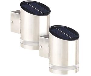 Lunartec Lampada Solare: Set di 2 Lampada da Parete Solare LED, per Esterni, Elegante, Acciaio Inossidabile (Luce da Giardino, lampade solari Parete, Pavimento)
