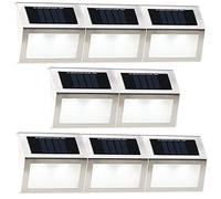 Lunartec lampade per scale: 8 pezzi Lampade da parete e gradini a LED solari per esterni, Acciaio inossidabile, 20 lumen (lampada da parete solare, illuminazione scale solari esterno, luce)