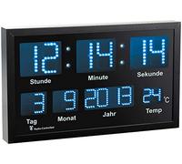 Lunartec Orologio radio-controllato LED da tavolo e parete con data e temperatura, 412 LED blu