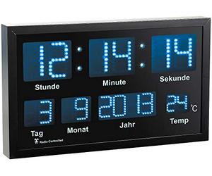 Lunartec Orologio radio-controllato LED da tavolo e parete con data e temperatura, 412 LED blu