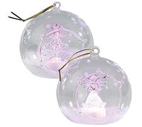 Lunartec Palle di Natale in vetro soffiato a bocca con luci a LED, set comprensivo di 2 palline di vetro con LED