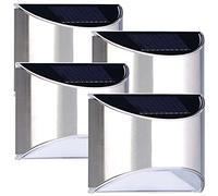 Lunartec Set di 4 Lampada da Parete Solare a LED per Esterni, Acciaio Inossidabile, IP44, Ogni 20 lm, Ogni 4 LED