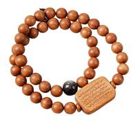 Lunarthos Braccialetto da meditazione realizzato a mano, in legno naturale, perline da 8 mm con amuleto della Scrittura della pace, preghiera yoga Mala