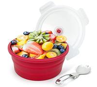 Lunbengo Contenitore per alimenti in silicone grande da 1200 ml con coperchio, ciotola in silicone con forchetta e cucchiaio pieghevole 2 in 1, rosso
