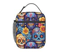 Lunch Bag Sugar Skull Day Of The Dead Flowers Organizer Termico Portatile Porta Pranzo Riutilizzabile Borsa Frigo Per Scuola Spiaggia Campeggio