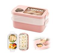 Lunch Box 2 Layers - Porta Pranzo Umami con Barattoli di Salsa e Utensili - Bento Box Riscaldabile Adatto a Microonde - Portapranzo Ermetico Ideale per il Ufficio la Scuola e in Viaggio (Rosa)
