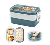 Lunch Box 2 Layers - Porta Pranzo Umami con Barattoli di Salsa e Utensili - Bento Box Riscaldabile Adatto a Microonde - Portapranzo Ermetico Ideale per il Ufficio la Scuola e in Viaggio (Blu)
