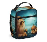Lunch Box autunnale per donne e giovani - Notte di incubi stregati di Halloween, borsa per il pranzo riutilizzabile da uomo - piccola scatola per il pranzo isolata per picnic da lavoro, arancione