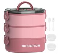 Lunch Box, Contenitori Impilabili a 3 Strati, Bento Box Portatile a Tenuta Stagna da 2800ml con Cucchiaio, Forchetta e Scatole per Salse, Lunch Box Adatto al Microonde per Bambini e Adulti