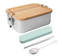 Lunch Box In Acciaio Inossidabile Con Coperchio In Legno: Coperchio In Bambù Scatola Per Pane Robusta, Sostenibile E Senza BPA, Ideale Per La Scuola E Il Lavoro (850ml)