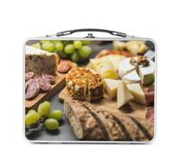 Lunch Box in metallo argentato per panini e snack, vassoi per formaggi francesi, salumi, uve e pane baguette cibo buon appetito, contenitore per gustare in alluminio, ciotola rigida stile retrò