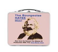 Lunch Box in metallo argentato per sandwich e snack - Borgeoise Karl Marx Meme Collage Vintage Illustration Art Humor Parodie - Scatola da gustare in alluminio ciotola rigida stile retrò stampata in