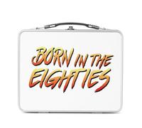 Lunch Box in metallo argentato per sandwich e snack - Born in the Eighties Video Game Tipografia Parodia Videogiochi Combat 1980 - Scatola da gustare in alluminio ciotola rigida in stile retrò