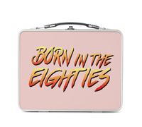 Lunch Box in metallo argentato per sandwich e snack - Born in the Eighties Video Game Tipografia Parodia Videogiochi Combat 1980 - Scatola da gustare in alluminio ciotola rigida in stile retrò