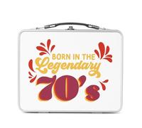 Lunch Box in metallo argentato per sandwich e snack - Born in the Legendary 70's Anniversary Celebration Regalo Videogiochi Inglese Papia Nonna - Scatola da gustare in alluminio ciotola rigida stile