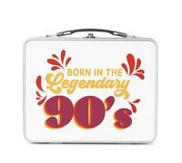 Lunch Box in metallo argentato per sandwich e snack - Born in the Legendary 90's Anniversary Celebration Regalo Videogiochi Inglese Papà Mamma - Scatola da gustare in alluminio ciotola rigida stile