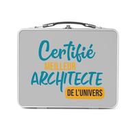 Lunch Box in metallo argentato per sandwich e snack, certificato miglior architetto dell'universo, costruzione arte casa, design architettura, scatola da gustare in alluminio, ciotola rigida, stile