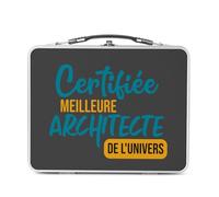 Lunch Box in metallo argentato per sandwich e snack, certificato miglior architetto dell'universo, costruzione arte casa, design architettura, scatola per gustare in alluminio, ciotola rigida, stile