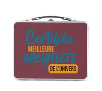 Lunch Box in metallo argentato per sandwich e snack, certificato miglior architetto dell'universo, costruzione arte casa, design architettura, scatola per gustare in alluminio, ciotola rigida, stile