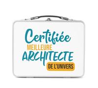 Lunch Box in metallo argentato per sandwich e snack, certificato miglior architetto dell'universo, costruzione arte casa, design architettura, scatola per gustare in alluminio, ciotola rigida, stile