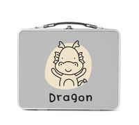 Lunch Box in metallo argentato per sandwich e snack - Drago segno astrologico cinese disegno zodiacale oroscopo animale illustrazione - Scatola da gustare in alluminio ciotola rigida stile retrò