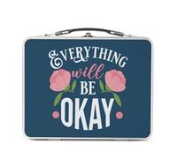 Lunch Box in metallo argentato per sandwich e snack - Everything will be Okay tipografia Message Self Care Benessere Salute - Contenitore per assaggiare in alluminio ciotola rigida stile retrò